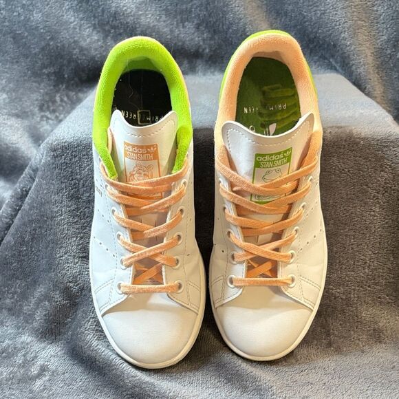 Adidas Stan Smith White Sneakers with Peach and Lime Accents - Picture 6 of 13